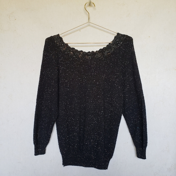 Vintage 80's S/M black rainbow sparkle sweater - Picture 4 of 6